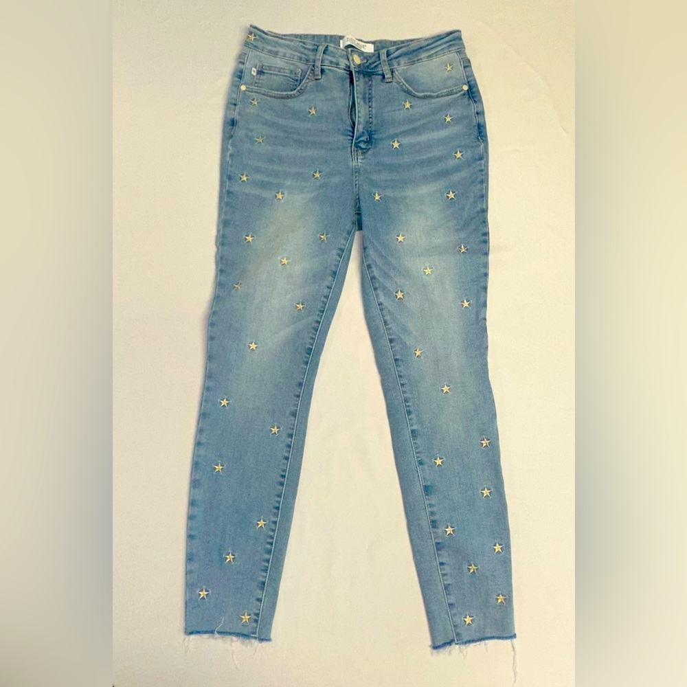 Judy Blue • High Rise 11/30 Stretch Denim Skinny Embroidered Stars Patriotic USA